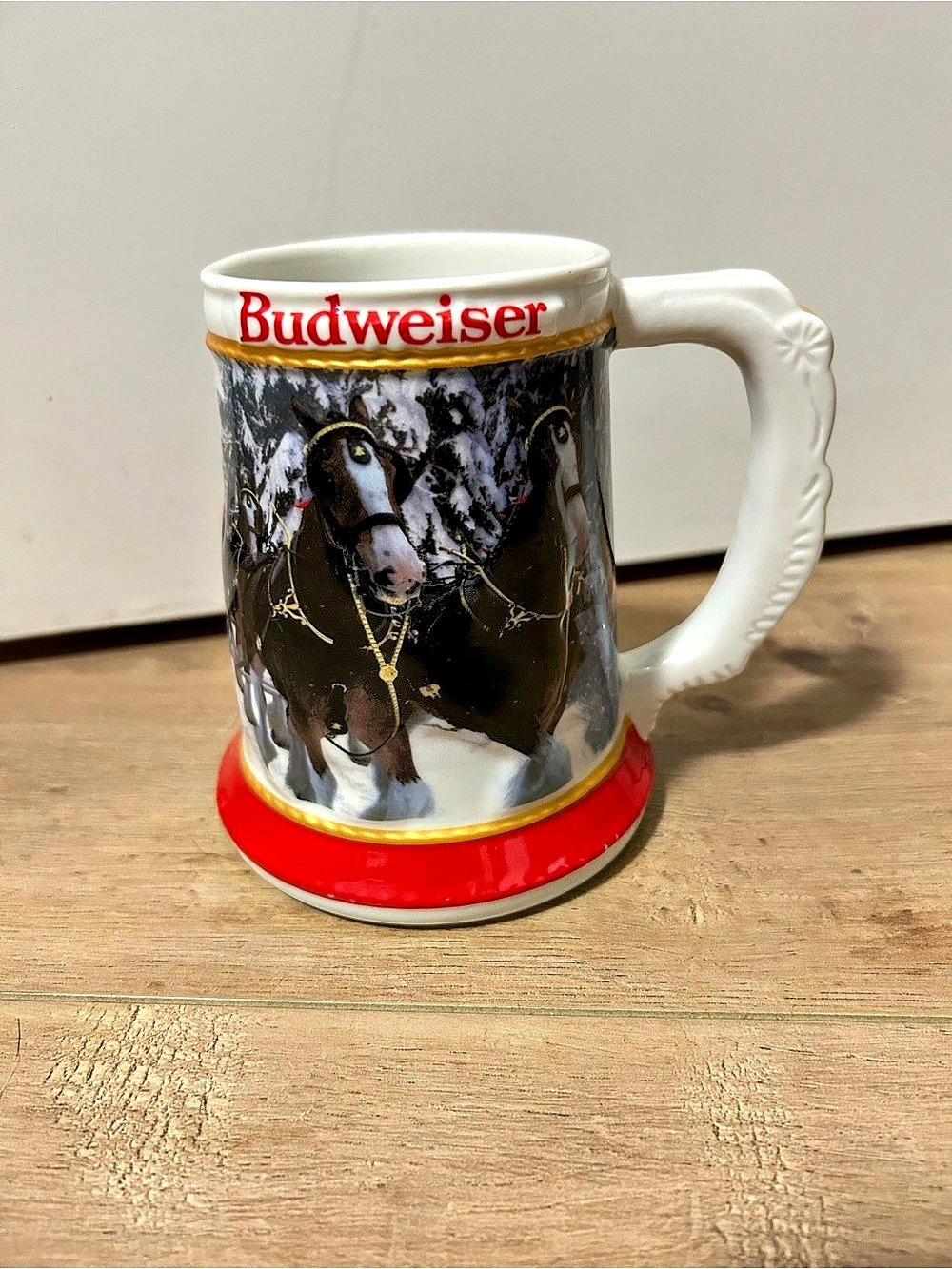 VTG Budweiser Clydesdale Horses Stein Snow Winter Christmas Limited Edition Mug